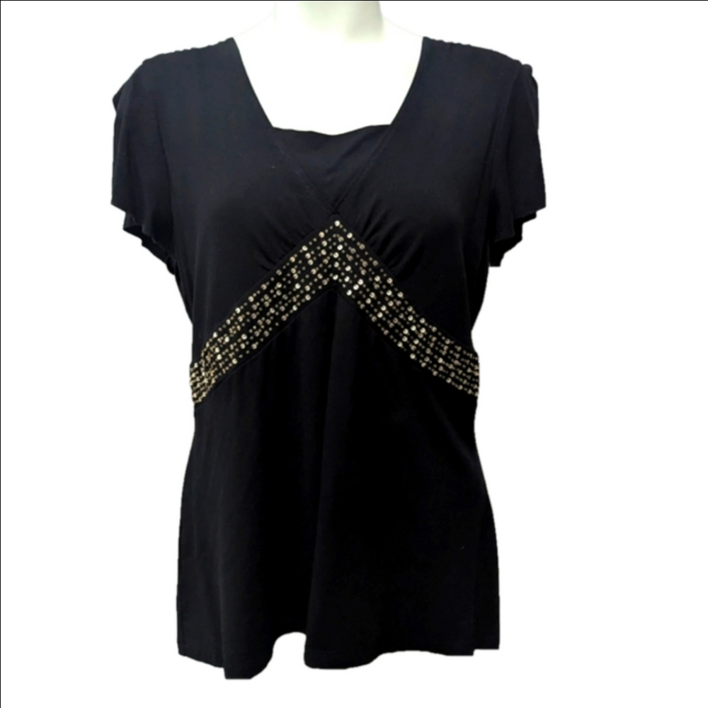 Style & Co. Black Relaxed Embellished Blouse